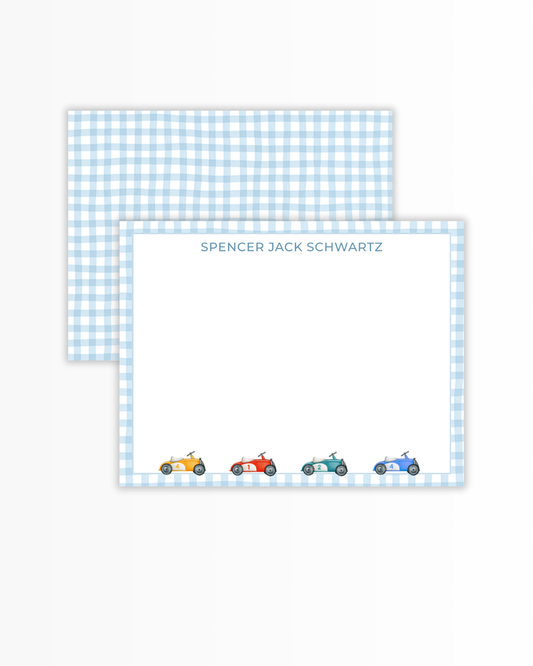 Blue Gingham Car Stationery